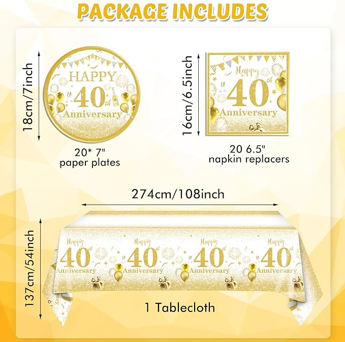 41 PCS Gold Birthday Decorations 40 Years old Paper Plates Napkins Tablecloth Birthday Supplies 1986 Theme Party Tableware Cheers to 40 Years Table Party Decor Favors for Men and women Party Supplies
