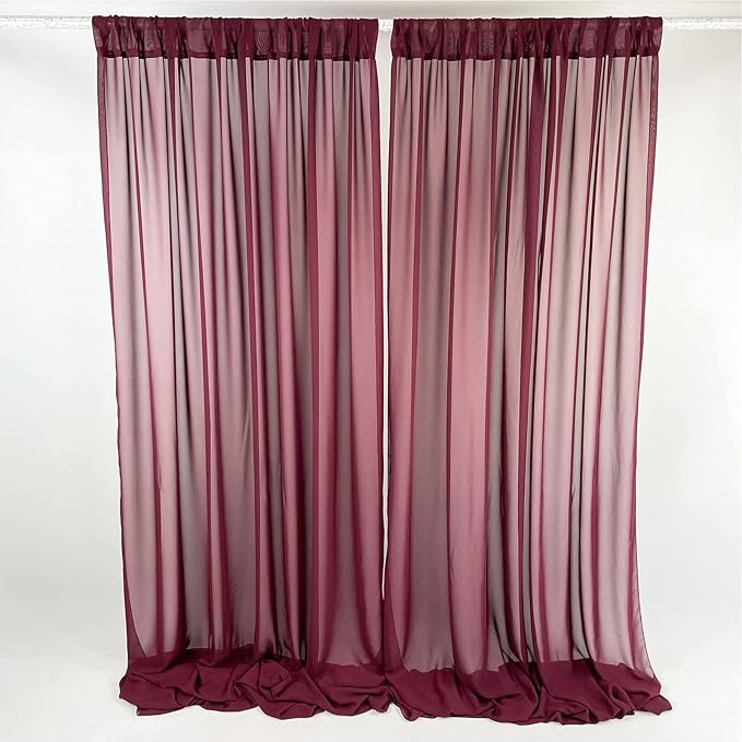 Sheer Chiffon Backdrop Curtains 10ft x 10ft(5ft x 2Panels)， Chiffon Fabric Drapes for Wedding, Long Sheer Curtain for Living Room, Arch Party Stage Decoration(Burgundy, 120 x 120 Inch)