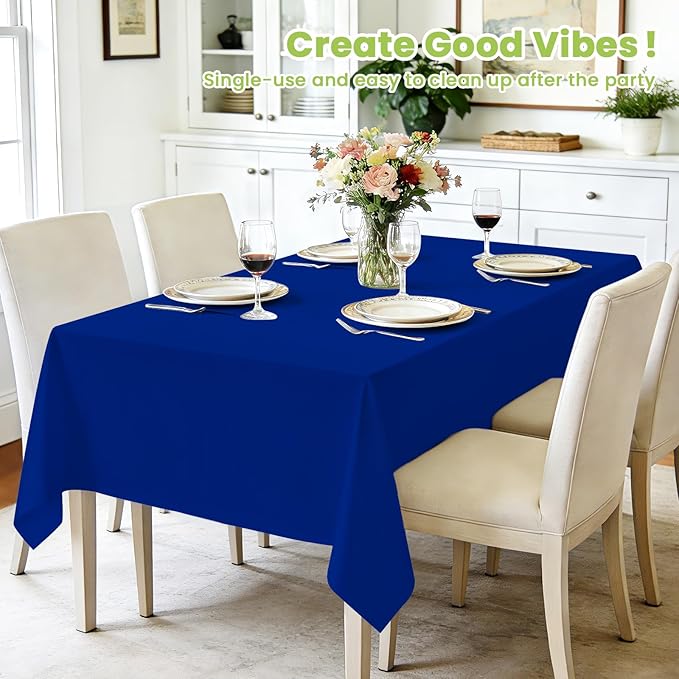 Mulbozy Navy Blue Plastic Table Cloth Disposable 4 Pack, 54 × 108 Inch Tablecloths Rectangle, Navy Plastic Table Cover for Party Decor