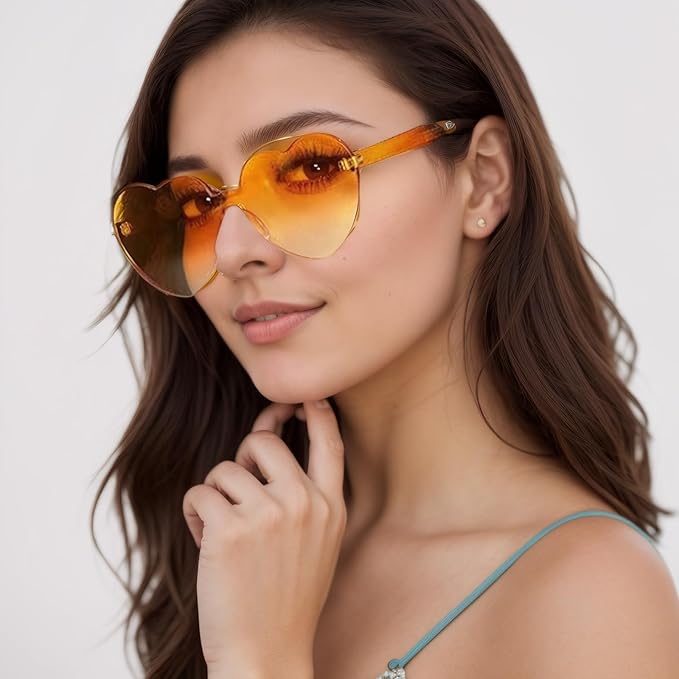 9 Pack Heart Shaped Sunglasses Rimless Heart Glasses for Bachelorette Party Birthday Decorations Party Favors