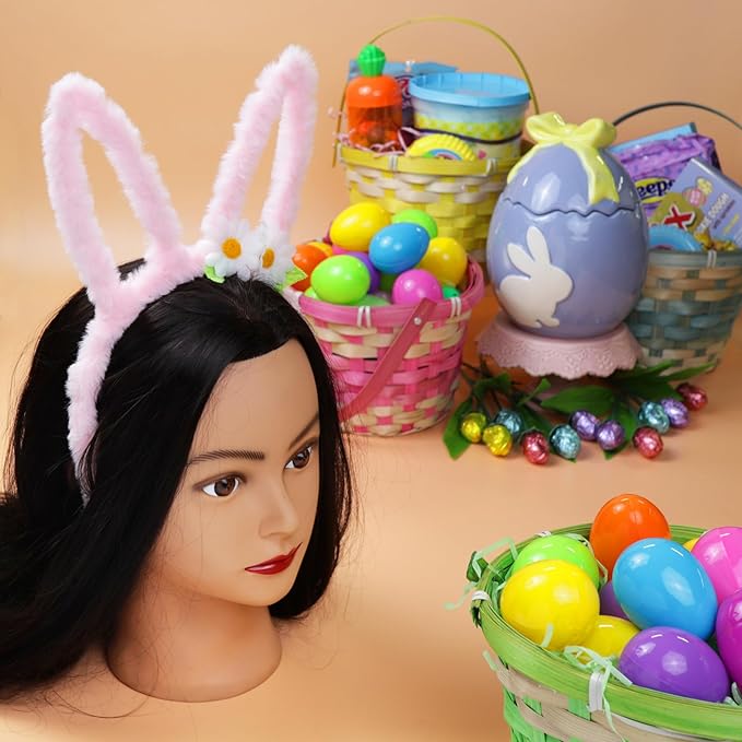Needzo Easter Bunny Ears Hair Accessories, Pink and White Spring Items for Egg Hunts and Parties, One Size