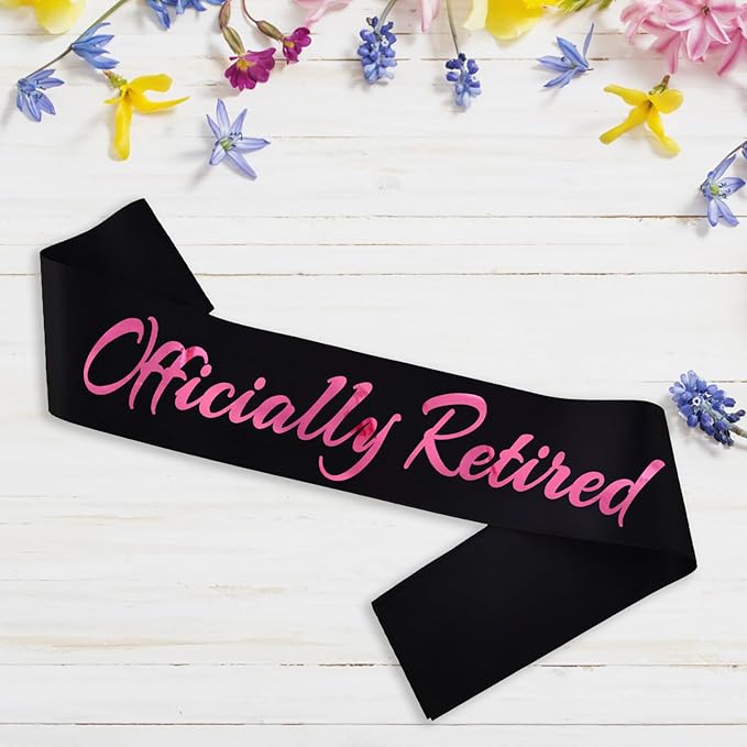 Officially Retired Sash, Reitrement Sash for Men and Women Retirement Party Decorations Supplies, Black + Pink(Officially Retired)