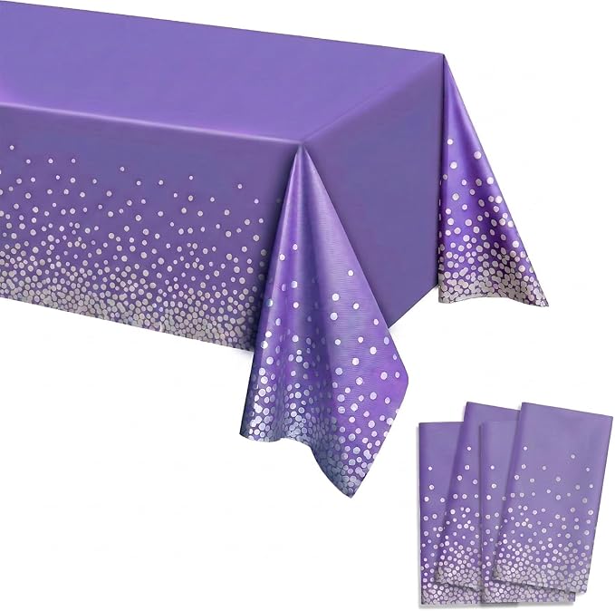 Purple Plastic Tablecloth, 4-Pack Disposable Table Cloth, 104x179 Inch, Suitable for Birthday, Graduation, Wedding, Banquet