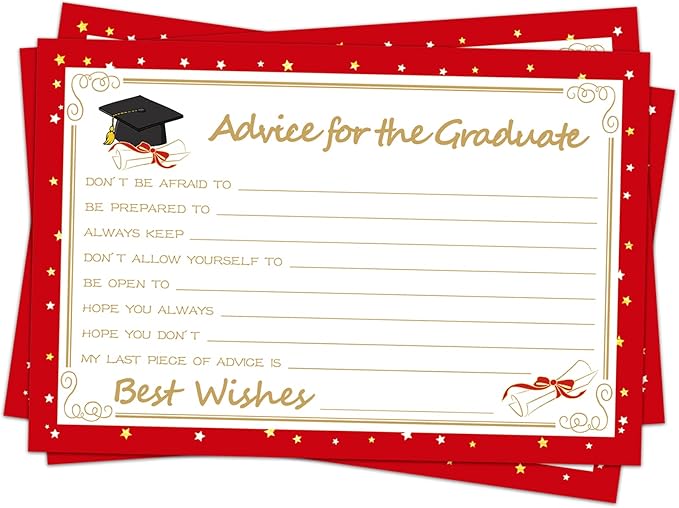 Graduation Wish & Advice Cards - 50PCs Graduation Party Supplies Advice Cards for Class of Graduation Party, Graduation Favors Cards for High School/College/Senior School, 4x6 in, Red