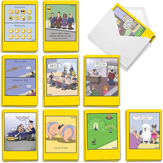 NobleWorks 20 Assorted Box Set Funny Birthday Greeting Cards w/5 x 7 Inch Envelopes (10 Designs, 2 Each) Bday Whyatt's Wide World AC9177BDG-B2x10
