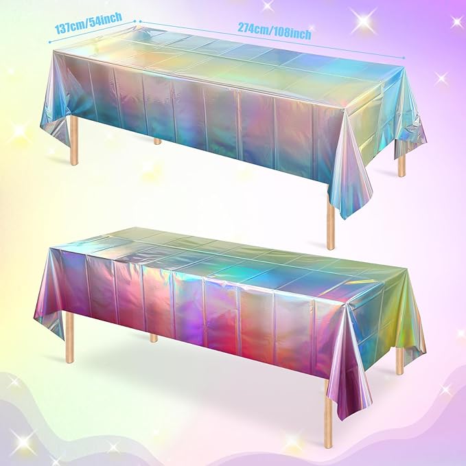 6 Pack Iridescent Pastel Plastic Tablecloth, Shiny Disposable Laser Rectangle Table Covers, Holographic Foil Tablecloth Iridescent Party Decorations for Spring Easter Baby Shower Birthday, 54x108Inch