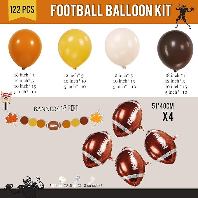 Fall Football season Decorations Kit Orange brown Balloon Garland Arch with Banner for fall and football Home decor National League Sports theme Birthday Thanksgiving Supplies