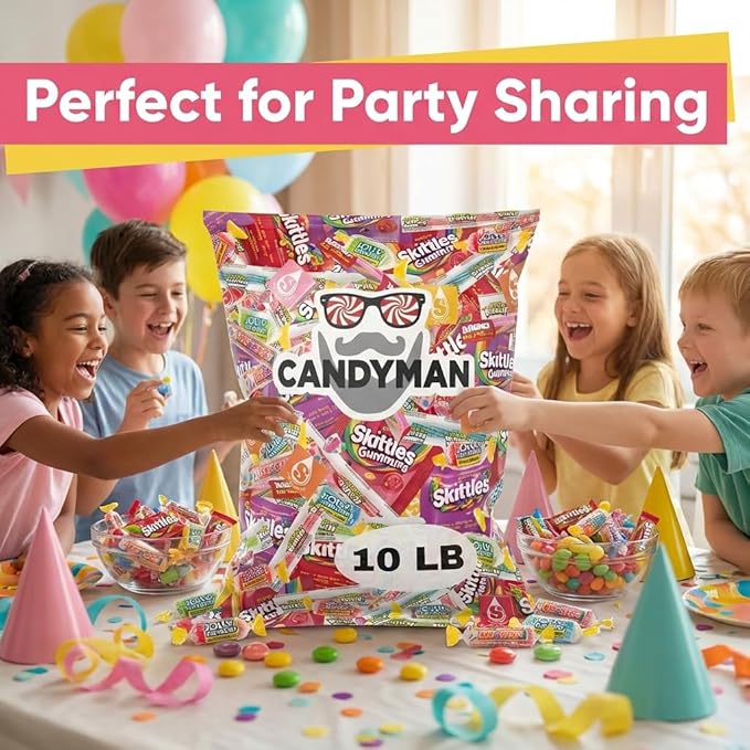 CANDYMAN Assorted Candy Variety Pack, 10 lbs Bulk Individually Wrapped Candy for Party Favors, Pinata Stuffers, Goodie Bags, Halloween & Easter