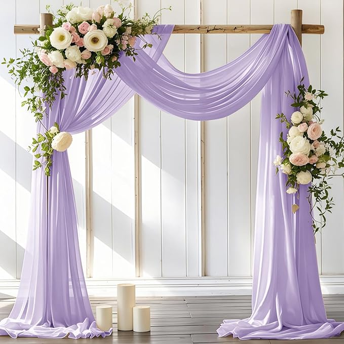 Wedding Arch Draping Fabric 30'' x 18FT Sheer Chiffon Arch Drape Backdrop 1 Panel Lilac Drape for Easter Bridal Shower Baby Shower Photo Booth Church Decor Birthday Party Outdoor Decoration