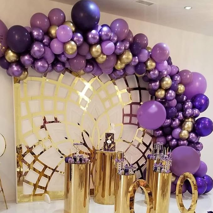 Purple Balloons Garland Arch Kit, Dark Purple Lavender Light Pastel Balloon Metallic Gold Balloons and Explosion Star Foil Balloons for Women Birthday Wedding Party Decorations Supplies