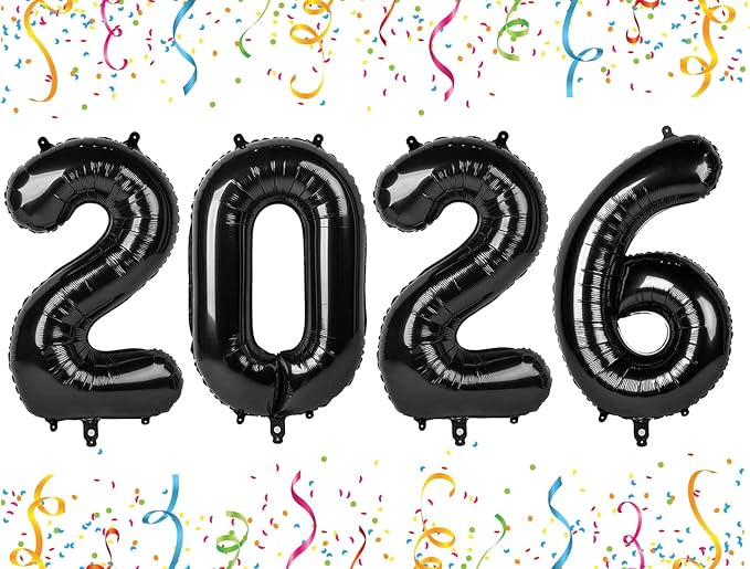 40 Inch Black Number Balloons, 2026 Number Balloons, New Years Decorations, 2026 Balloon for Graduation Happy New Year and 2 6 20 26 Birthday Parties
