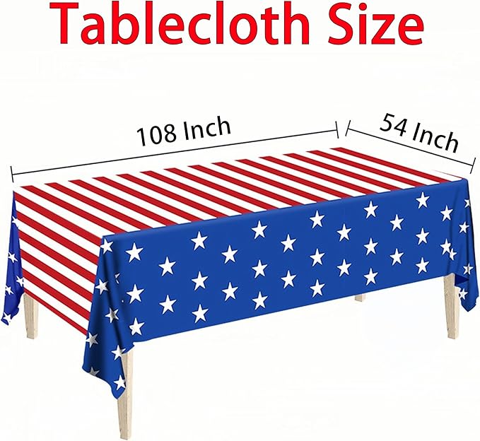 4th of July Party Supplies Set, Patriotic Party Decorations Sets,American Flag Banner Plates and Napkin Tablecloths, 4th of July Decorations Red White and Blue for Memorial ,Serve 25