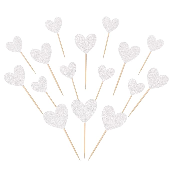 30 PCS Love Heart Cupcake Toppers Glitter Mixed Size Wedding Engagement Cupcake Picks Decorations for Wedding Anniversary Bridal Shower Birthday Valentine's Day Party Supplies Silver