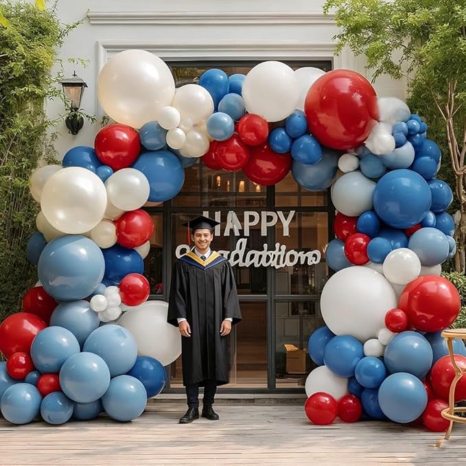 Red Blue White Balloon Garland Double Stuffed Royal Blue Red Balloons Pearl White Sand Pastel Balloon Arch Kit for Birthday Baby Shower 4th of July Patriotic Graduation Party Decorations