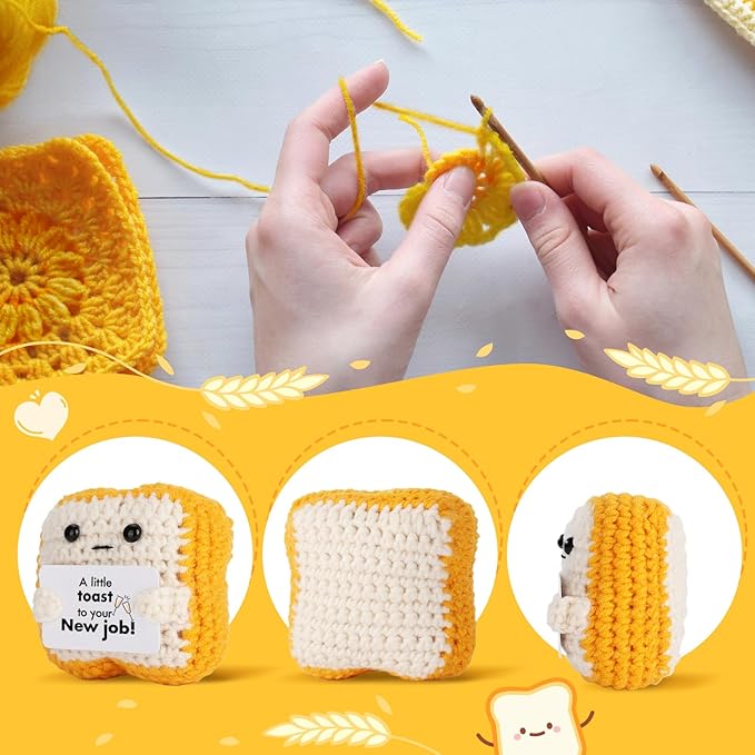 Crochet Toast New Job Gifts for Women, Men – Handmade Congratulations Gifts for Coworker, Friend, Son, Daughter, Employee, Boss – Funny Promotion, Career Change or, Leaving Workor Present Decor