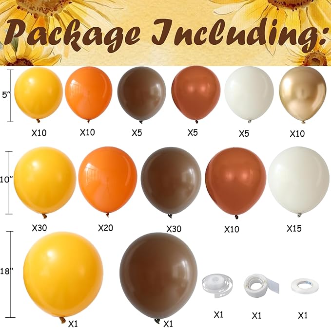 Fall Sunflower Balloon Arch 152pcs Brown Mustard Yellow Sand White Balloons Garland for Thanksgiving Sunflower Baby Shower Birthday Decorations