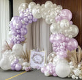 Purple White Balloon Garland Double Stuffed Pearl Pastel White Light Purple Lavender Lilac Balloons with Bow Clear Balloon Arch Kit for Wedding Bridal Baby Shower Birthday Butterfly Fairy Decor