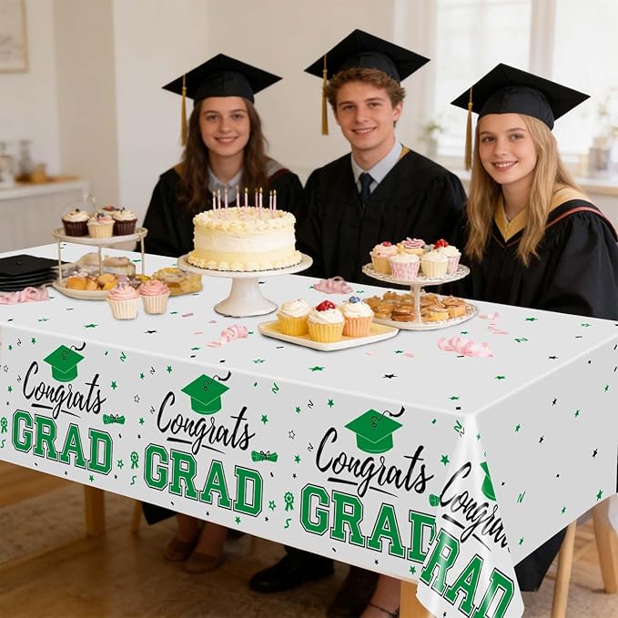 Oigco 2026 Graduation Decorations, 2 Pack Green Graduation Tablecloths Class of 2026, Congrats Grad Plastic Tablecloths for Graduation Party Decorations, 54 x 108 Inch
