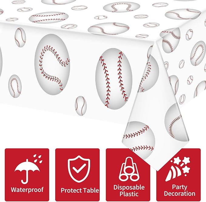 Hxezoc Disposable Baseball Plastic Tablecloth, 54 x 108 Inches Baseball Waterproof Table Cover for Sports Birthday Party Baby Shower Decorations Outdoor Indoor Party Supplies