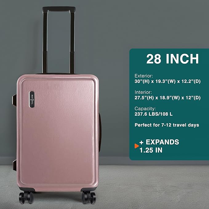TRAVELARIM Luggage Sets 3 Piece, 20 Inch Carry on Luggage and 28 Inch Suitcases with Wheels Spinner, Durable Hard Shell Suitcase Set, Expandable Travel Suitcase, Pink