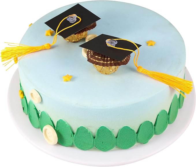 Gyufise 36Pcs 2026 Graduation Cap Cupcake Toppers with Tassel Adhesive Dots Chocolate Decorations Class of 2026 Congrats Grad Cap Cupcake Decorations for 2026 Graduation Theme Party Supplies Gold