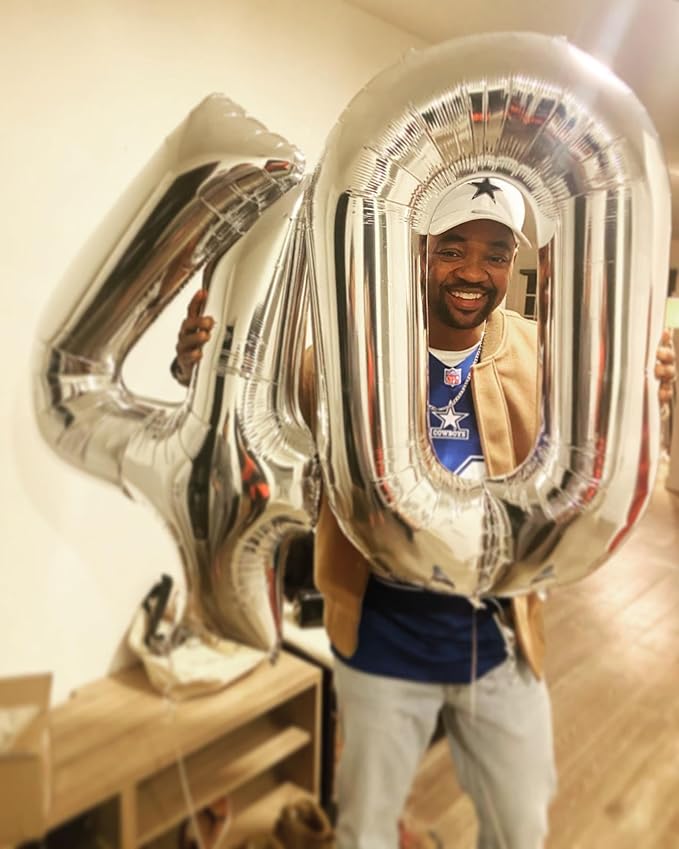 40 Balloon Number, Silver Number 40th Birthday Balloons 40 Inch, 40 Years Old Silver Birthday Decorations for Men Women, 40th Anniversary Decorations