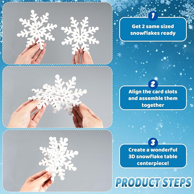 OuMuaMua 18 Sets Winter Christmas Centerpiece Table Decorations - 36pcs Wooden Snowflakes Decor 3D White Snowflake Tabletop Decor for Xmas Holiday Tiered Tray Desk Winter Farmhouse Home