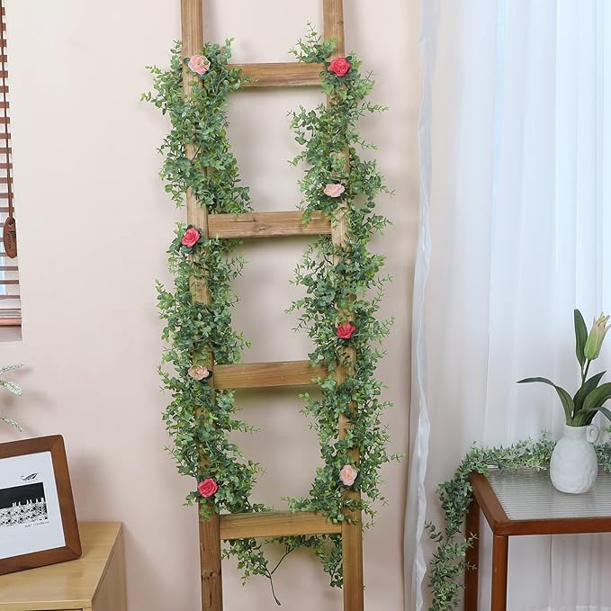 Dolicer 8 Pack Faux Eucalyptus Greenery Garland, 48FT Artificial Eucalyptus Leaves Vine, Fake Hanging Garlands Wedding Backdrop Arch Wall Table Party Decor (Grey Green)