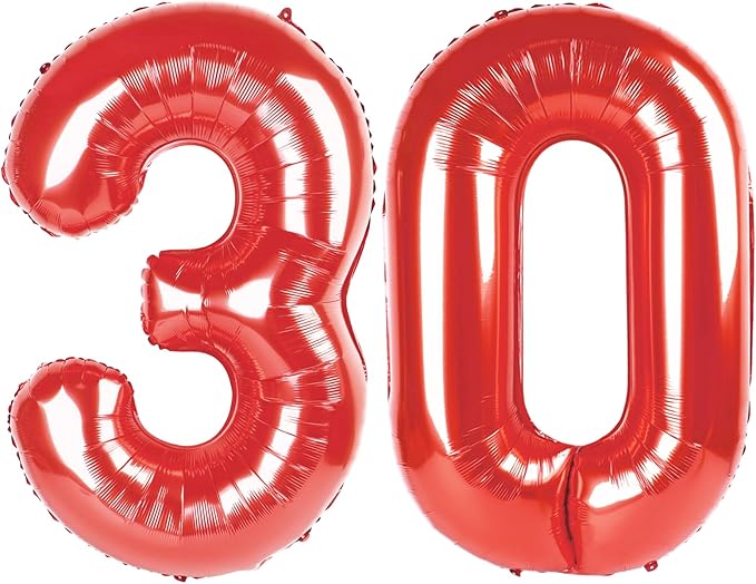 Number 30 Balloons, 40 Inch Balloons for Woman Man 30th Red Birthday Party Decoration, Foil Number Ballon for 30 Valentine's Day, Anniversary, Bridal Shower, Graduation