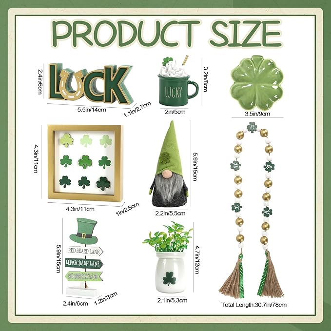 St Patrick's Day Decoration 8 PCS Tiered Tray Decor Set, Cute Tabletop Saint Patty's Day Décor for Home Shelf Mantel Fireplace Office Desk Coffee Bar Shamrock Sign Gnome Lucky Irish Tray Objects