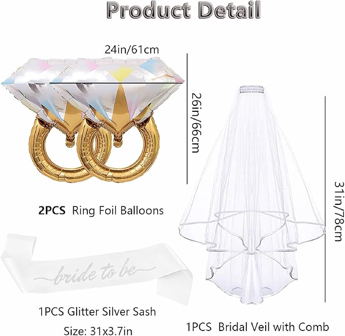 4PCS Bride To Be Sash and Veil, Blue Sash and Bachelorette Veils Accessories for Bridal Shower Engagement Wedding