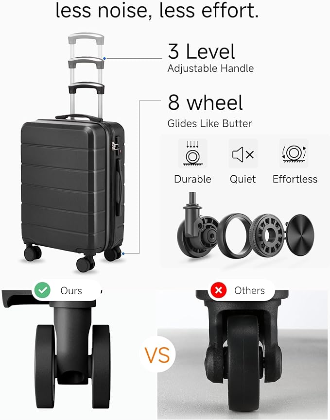 YOETEY Luggage Sets 3 Piece, Expandable Hardshell Suitcase with TSA Lock & Silent Spinner Wheels, Lightweight Hardside Travel Suitcase Set for International Trips (20/24/28 in, Blue)