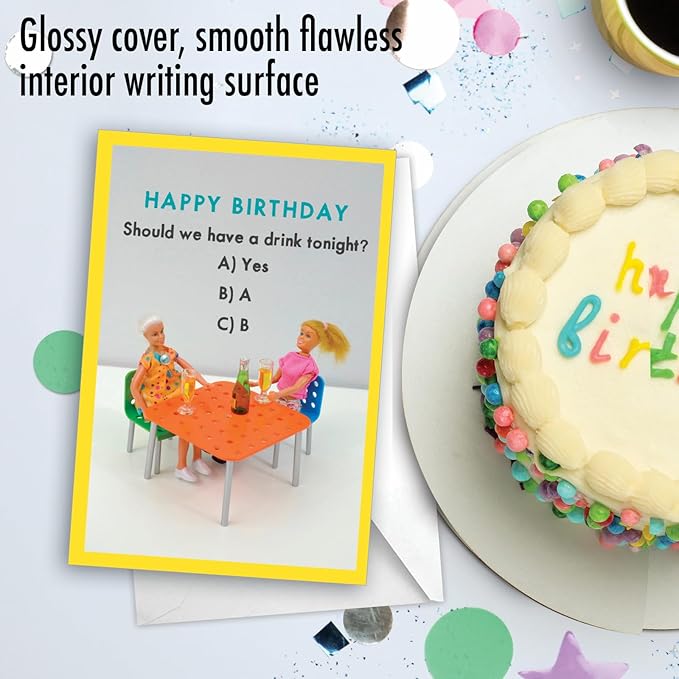 NobleWorks - Funny Happy Birthday Card with Envelope - Congrats Greeting Card for Women, Wife, Birthday Fun - Multiple Choice Drink C3342BDG