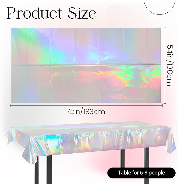 3pcs Iridescence Holographic Foil Tablecloth 54*72 inch Laser Shiny Plastic Birthday Party Table Cloths Waterproof Table Cover for Christmas Wedding Bridal Shower Anniversary Party Supplies