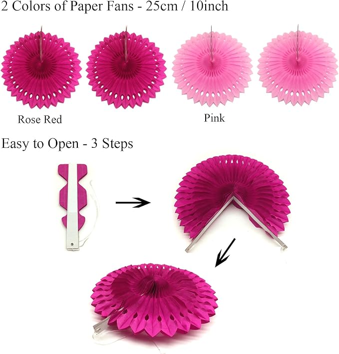 ZERODECO Birthday Decoration Set - Happy Birthday Banner, Paper Fans, Tissue Pom Poms, Hanging Swirls and Balloons in Pink, White and Red