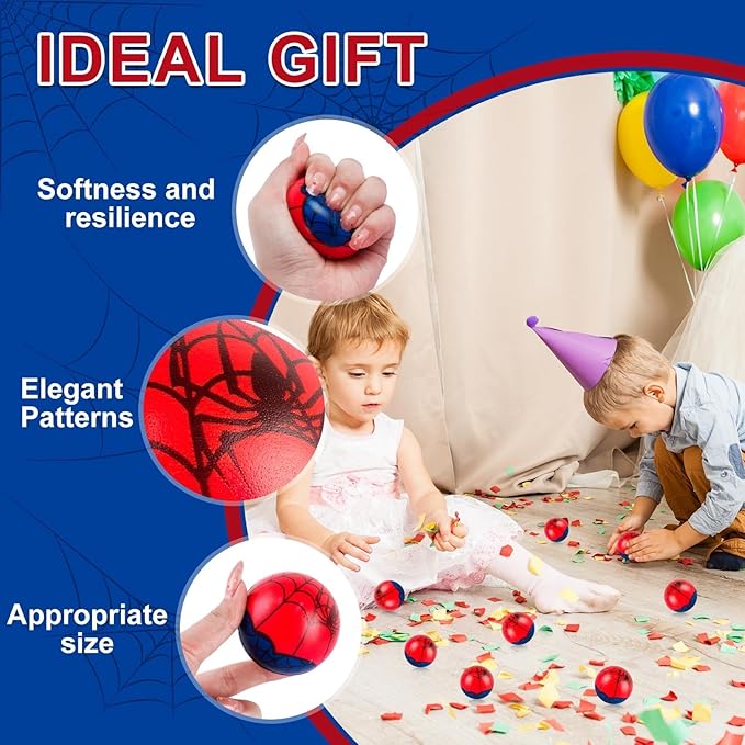 12 PCS Spider Stress Balls for Kids Party Favors, 1.97 Inch Anxiety Relief Fidget Sensory Toys, Spider Theme Squeeze Toys Bulk for Birthday Goodie Bags, Carnival Gifts & Classroom Prizes