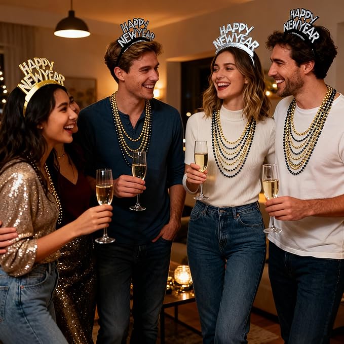 IMISHM New Year Party Favors Kit Happy New Year party supplies Include Headbands Beaded Necklaces Horns Blowouts NYE Party Supplies for Guests Celebrations Photo Props