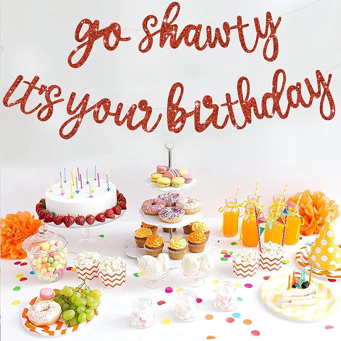 BEISHIDA Go Shawty It's Your Birthday Banner NO DIY Hip Hop Theme Happy Birthday Banner Pre-Strung Rap Theme Happy Birthday Sign for Man Women birthday Party Supply Glitter Red