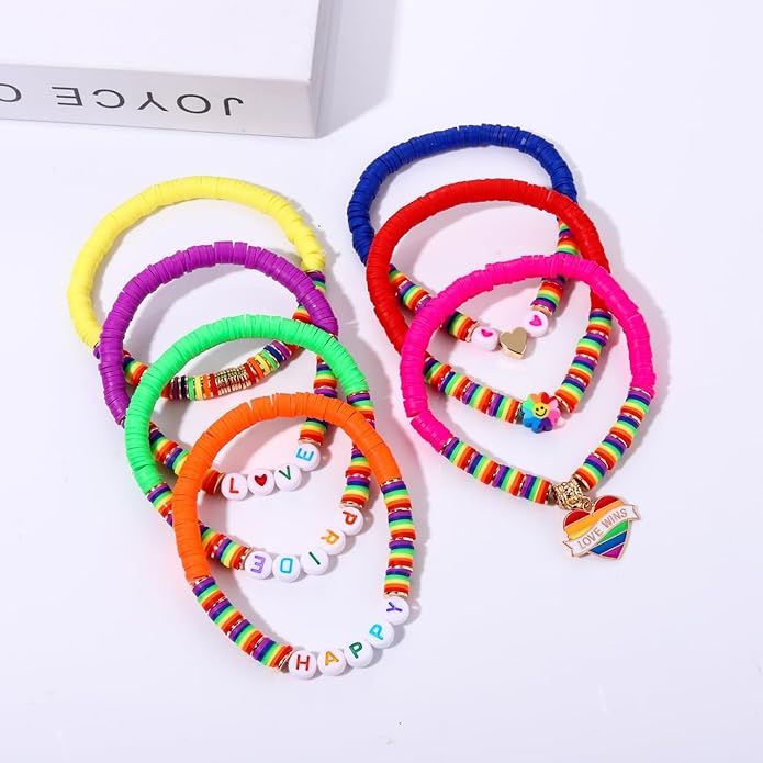 Surfer Heishi Bracelets for Women Stackable Rainbow Vinyl Disc Clay Beaded Stretch Bracelets Elastic Layering Friendship Bracelets Boho Summer Beach Jewelry