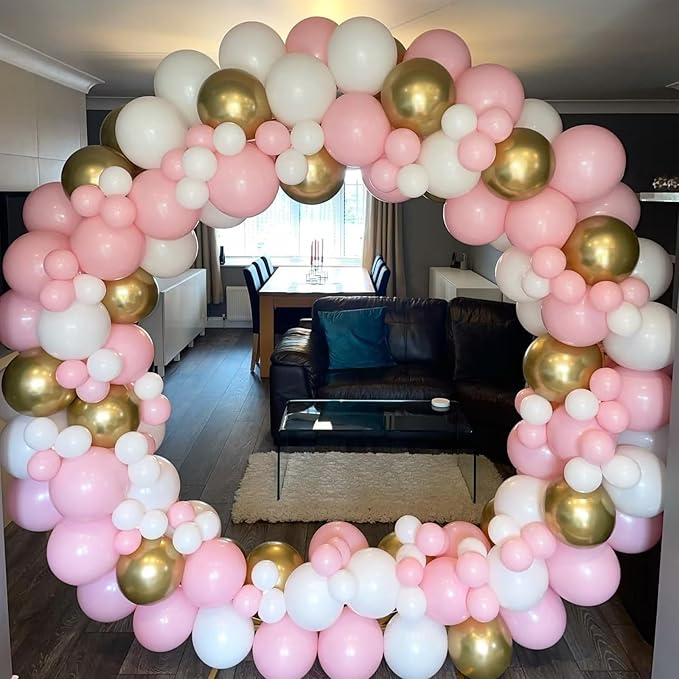 Pink and Gold Balloon Arch Kit, 100pcs Metallic Gold Pastel Macaron Pink Balloon Garland Kit with Different Sizes 18/12/10/5 inch Balloons for Baby Shower Wedding Girls Women Birthday Party Decoration