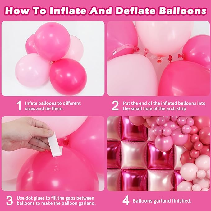 75Pcs Hot Magenta Pink Square Foil Balloons Wall Tunnel Backdrop Double Sided with Pink Balloons Arch Garland Kit for Anniversary Bachelorette Birthday Valentines Day Party Decoration
