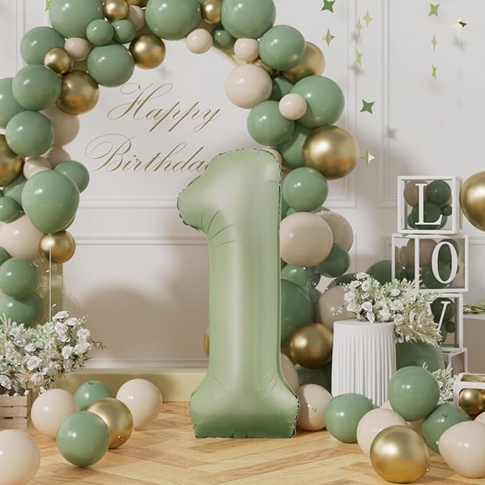 AULE 40 Inch Large 1 Balloon Numbers Sage Green, Big Foil Number Balloons, Giant Helium Happy Birthday Party Decorations for Man and Women, Huge Mylar Anniversary Party Supplies