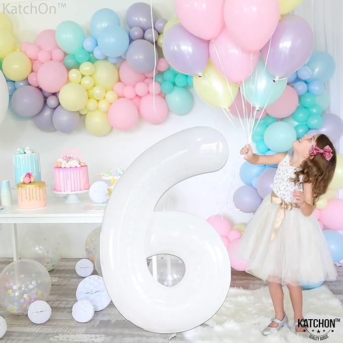 KatchOn, Giant White Number 6 Balloon - 40 Inch | 6th Birthday balloon for 6th Birthday Decorations | Six balloon Number | 6 Year Old Balloons for 6 Year Decorations