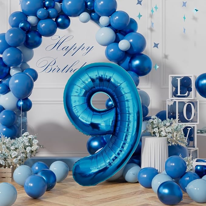 AULE 40 Inch Large 9 Balloon Numbers Blue, Big Foil Number Balloons, Giant Helium Happy Birthday Party Decorations for Man and Women, Huge Mylar Anniversary Party Supplies