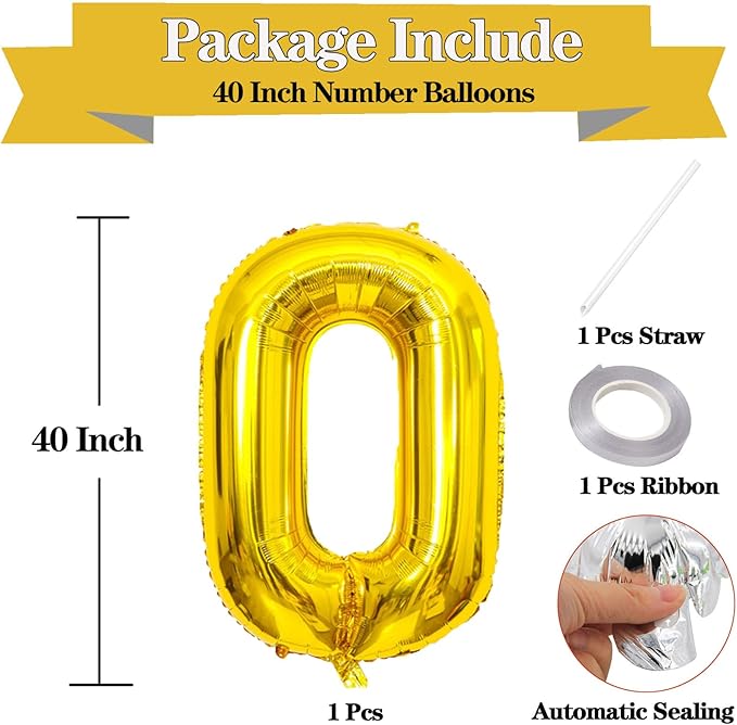 40 Inch Large Gold Number 0 Letter Balloon, Alphabet Letter Mylar Foil Helium Big Number Balloons for Birthday Anniversary Party Graduations Festival Decorations
