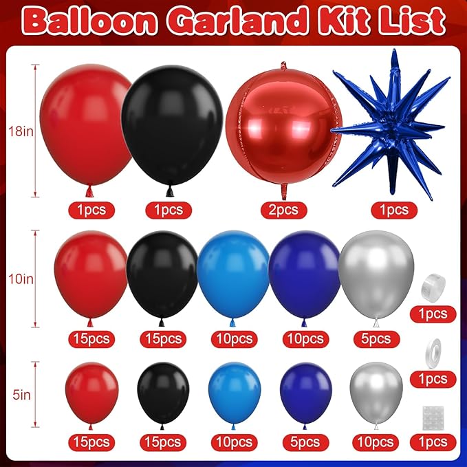Navy Blue Red Silver Balloon Arch Garland Kit with Star Balloons Red 4D Round Foil Balloons for Birthday Graduation Party Decorations