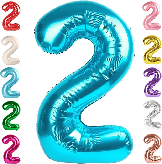 2 Numbers Balloon 40 Inch Light Blue Two Balloon Number Birthday Decor, 2nd 12 21st Party Celebration Decorations Graduations Wedding Baby Shower