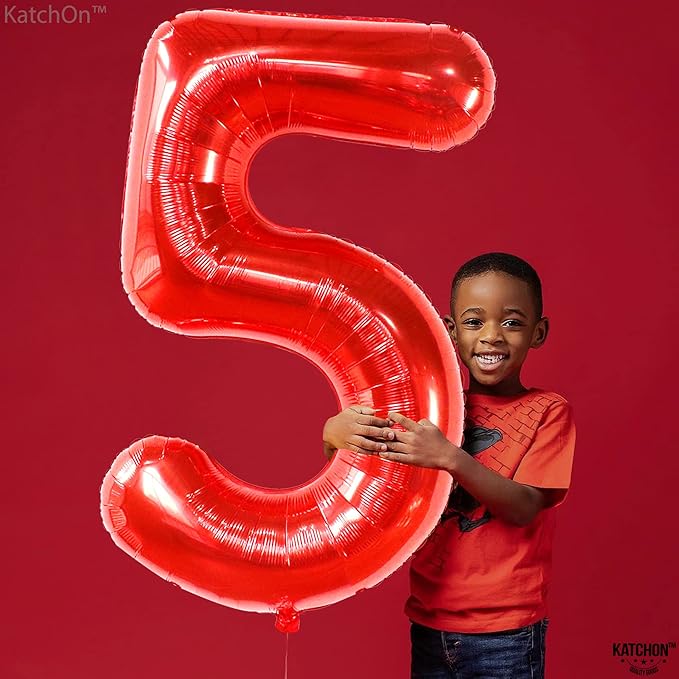 KatchOn, Red Number 5 Balloon - 40 Inch | Happy 5th Birthday Balloons, 5 Year Old Birthday Balloons | Mylar 5 Year Old Balloon For Boy | Red 5 Balloon Numbers for 5th Birthday Decorations for Boys