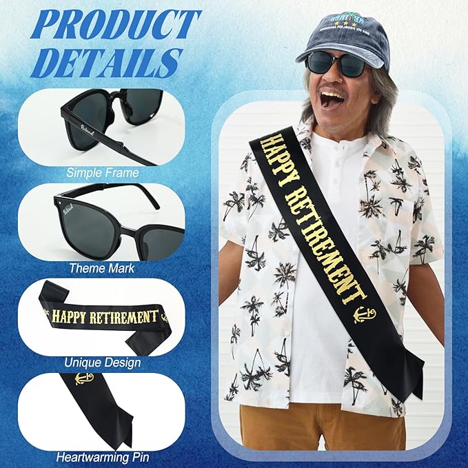 JaGely 3 Pcs Retirement Gifts for Men Retirement Party Accessories Retirement Sash Retirement Hat Retired Sunglasses for Men