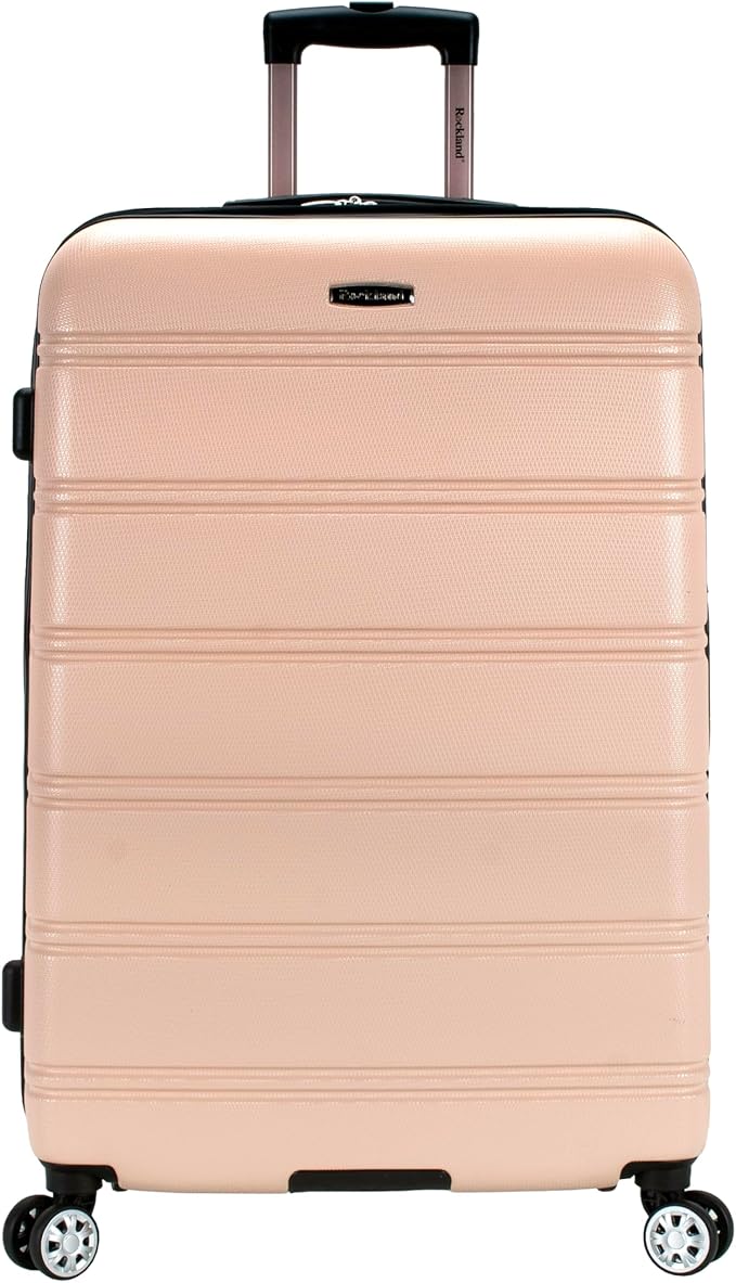 Rockland Melbourne Hardside Expandable Spinner Wheel Luggage, Checked Large 28", Champagne